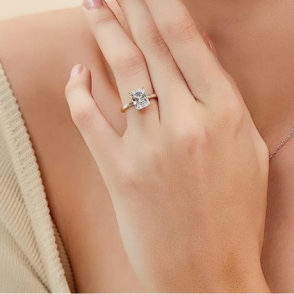 3 Carat Radiant Cut Hidden Halo Diamond Ring Yellow Gold - Picture 5 of 11